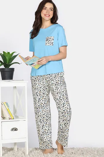 Buy Zivame Snuggle Safari Knit Poly Pyjama Set - Antique White